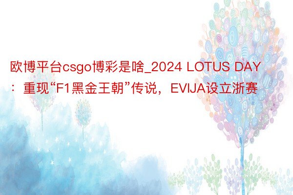 欧博平台csgo博彩是啥_2024 LOTUS DAY：重现“F1黑金王朝”传说，EVIJA设立浙赛