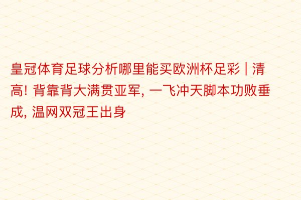 皇冠体育足球分析哪里能买欧洲杯足彩 | 清高! 背靠背大满贯亚军, 一飞冲天脚本功败垂成, 温网双冠