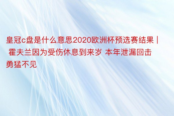 皇冠c盘是什么意思2020欧洲杯预选赛结果 | 霍夫兰因为受伤休息到来岁 本年泄漏回击勇猛不见